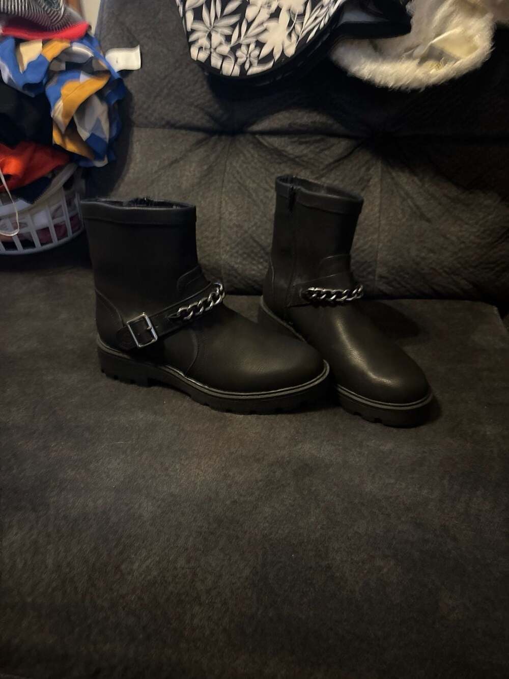 XOXO Fatimah Women's Black Chain and Buckle Lug Sole Ankle Boots